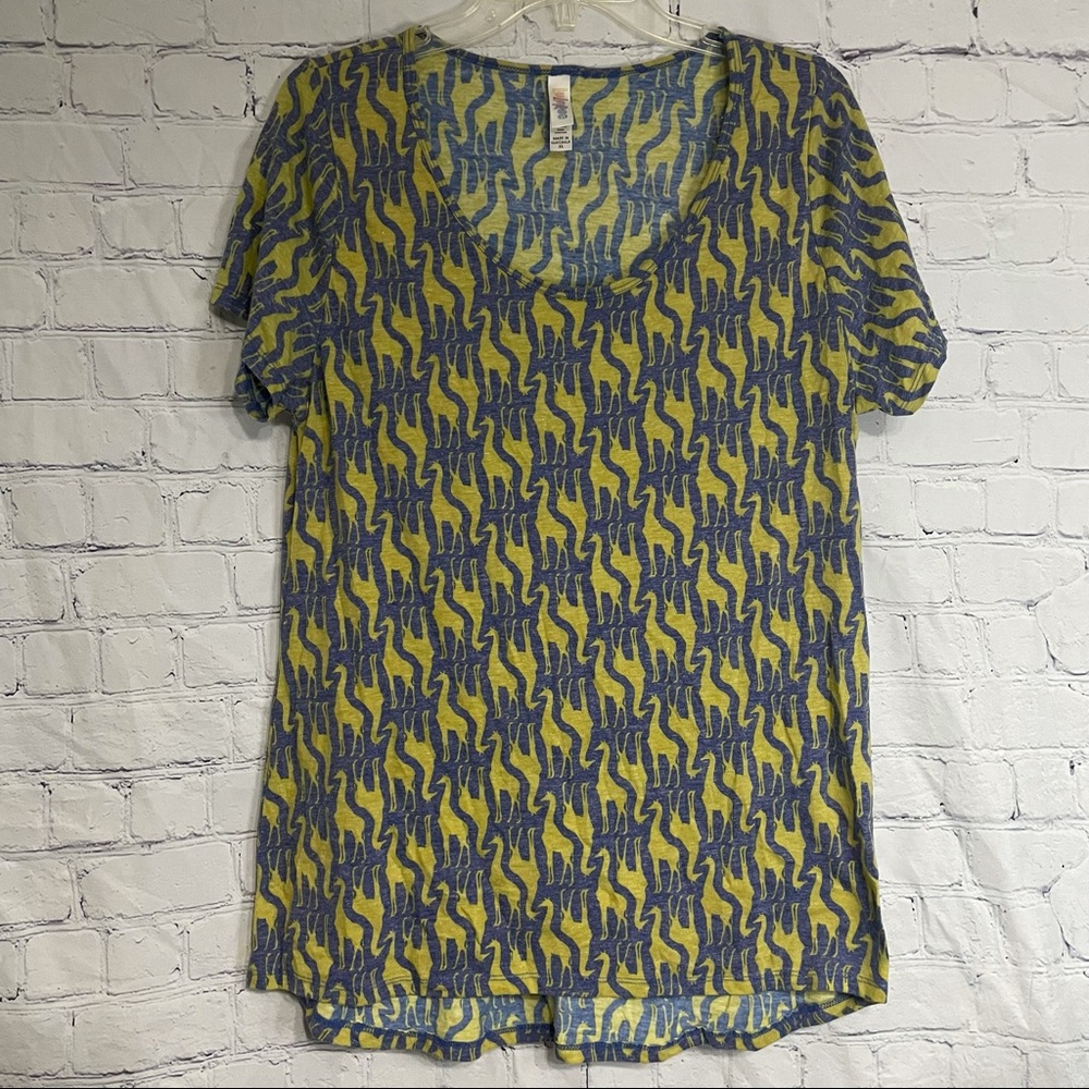 Lularoe Blue & Yellow Giraffe Print Top XL